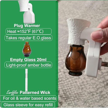 Blank Plug in Air Freshener,4-Set Wall Plug Oil Diffuser for DIY Characteristic Home Scent from Natural Essential Oil, EO+Water, Fragrance Refill (4 Polarized Plug+4 Glass+4 Wick)
