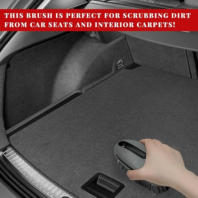 Carpet and Upholstery Cleaning Brush, Stiff Bristle Detailing Scrubber for Car Interior & Home, Portable Ergonomic Scrub Brushes for Floor Mat Carpet Leather Seat Couch (Gray)