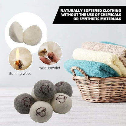 Wool Dryer Balls - 6 PCS Tumble Dryer Balls, Hypoallergenic, Reusable, Anti Static Tumble Dryer Balls, Natural Fabric Softener, Reduce Drying Time and Wrinkles, Wool Balls for Tumble Dryer