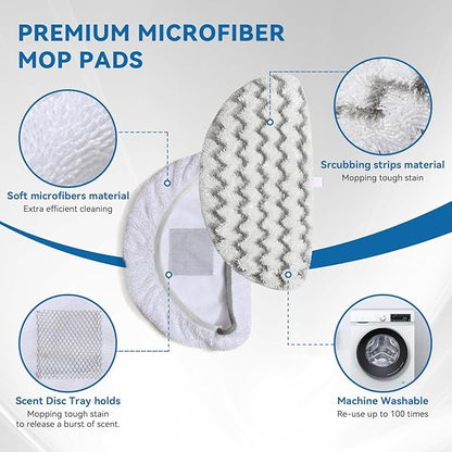 S2U 6-Pack Bissell Steam Mop Pads, for Bissell Powerfresh Steam Mop Pads 1940/1806, Thick & Washable Steam Mop Replacement Pads for Weekly Tile/Vinyl/Concrete/Large Home/Garage Cleaning