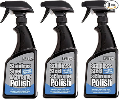 Flitz Stainless Steel Polish Protectant - 16oz Bottle, USA-Made Ceramic Coating for Stainless Steel Appliances, Repels Fingerprints & Water Spots - Aluminum & Chrome Polish & Protectant (3 Pack)