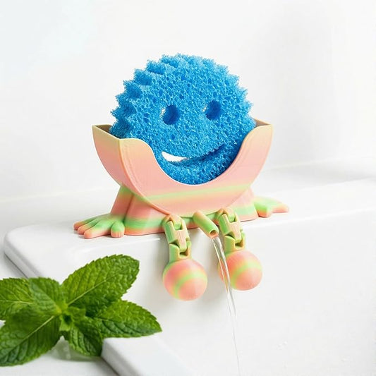 Creative Hanging Sponge Holder with Drainage/Traceless Glue, 3D Printing Countertop Funny Sponge Holders for Kitchen Sink, Keeps Your Sponge Dry & Smiling, for Scrub Daddy Holder (1, Gradient Random)