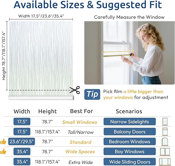 rabbitgoo Window Privacy Film Frosted Glass Film Removable Vinyl Door Coverings UV Blocking Decorative Static Cling Non-Adhesive Window Clings Sticker for Home Decor, 23.6 x 157.4 Inches