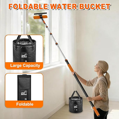 SISUPASSIE 20FT Reach High Ceiling Duster Kit, Window Cleaning kit with 3-12FT Extension Pole, Fan Duster for Ceiling Fan Blades, Microfiber Feather Duster, Window Squeegee, Bucket and Cobweb Duster