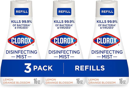 Clorox Disinfecting Mist, Lemon Orange Blossom, Disinfecting Refill, 16 Fluid Ounces, Pack of 3
