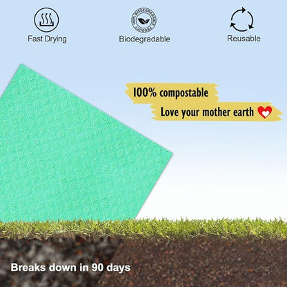 Swedish Dish Cloths - 10 Pack Reusable Kitchen Dishcloths - Ultra Absorbent Dish Towels for Washing Dishes - Cellulose Sponge Cloth Cleaning Rag - Assorted