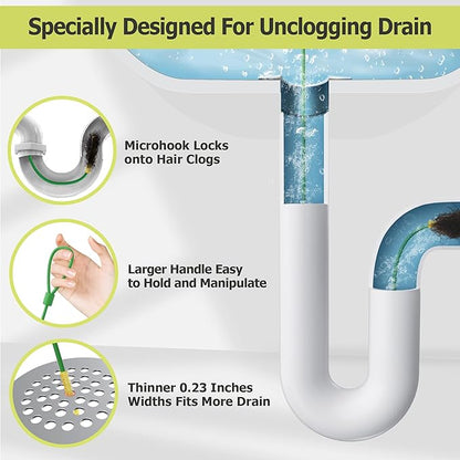 Kelly's Collection Drain Snake Hair Drain Clog Remover(5 Pack), 30 Inch Unbreakable Metal Sink Snake Drain Hair Removal Tool, Long/Flexible/Thin Drain Cleaner Tool to Unclog Bathroom Sink, Tub, Shower