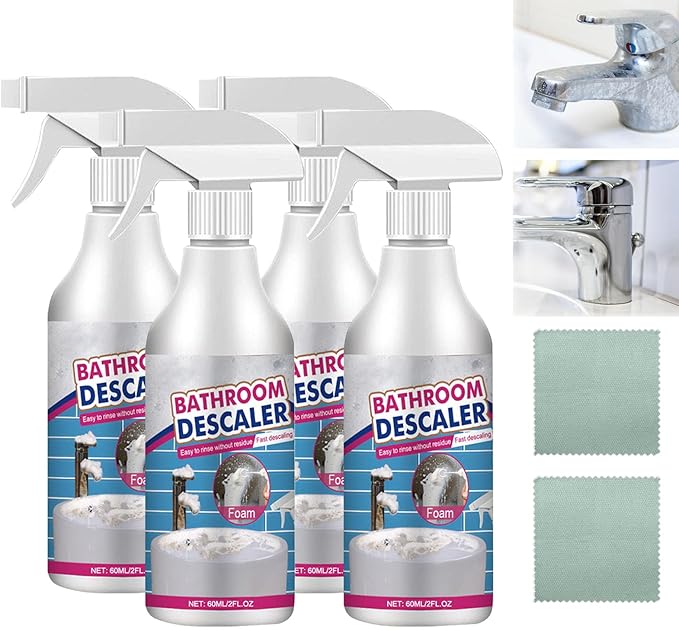 Bathroom Descaler Foam Cleaner Spray, Soap Scum Remover for Shower, Tub Cleaner Heavy Duty, Foam Toilet Bowl Cleaners, Multipurpose Stubborn Stains Cleaners, for Faucet Glass Sink Toilet Bathtub (4)