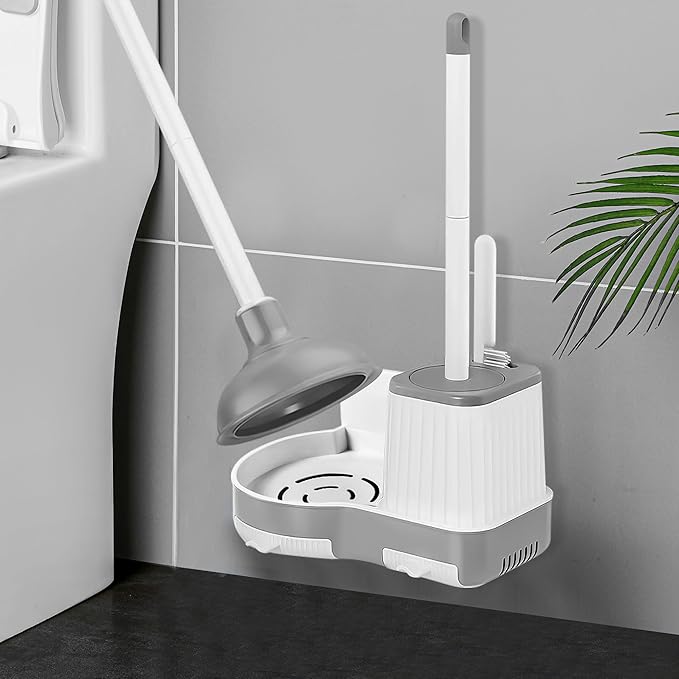 Silkyhose 2 Pack Toilet Brush and Plunger Set, 3 in 1 Toilet Bowl Brush and Holder with Crevice Cleaning Brush Wall Mounted Household Bathroom Cleaning Tools Combo(2)