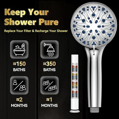 High Pressure Filtered Shower Head with Handheld, Upgrade Magnetic 10-Mode Handheld Showerhead Built-in Power Wash for Bathroom Cleaning, Detachable Shower Head with 71" Shower hose