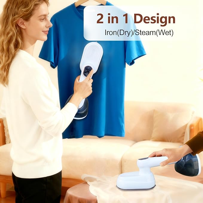 2 in 1 Steamer & Iron,1200W Portable Travel Garment Steamer for Clothes, 7.8OZ Large Tank, Handheld Wrinkle Remover, 25S Fast Heat-up, Quick Wrinkle Remover, Compact Size for Travel