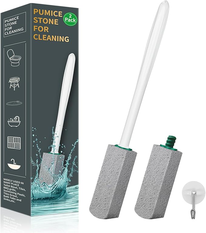 Pumice Stone Toilet Bowl Cleaner,Pumice Stone with 11.8 Inch Long Handle for Toilet,Bathtubs, Grills,Swimming Pools,Sinks Cleaning (2 Pack)