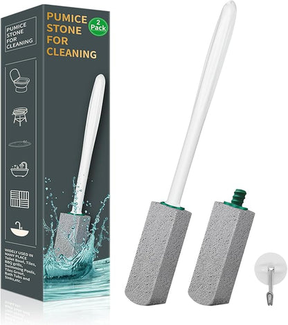 Pumice Stone Toilet Bowl Cleaner,Pumice Stone with 11.8 Inch Long Handle for Toilet,Bathtubs, Grills,Swimming Pools,Sinks Cleaning (2 Pack)