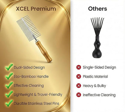 XCEL 2-in-1 Hair Brush Cleaner Tool, Dual-Sided Remover Comb for Removing Hair & Dust Buildup from Paddle, Boar Bristle & Detangling Brushes for Home & Salon Use