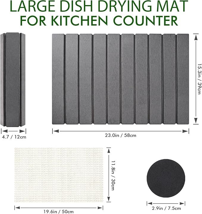 Oxydrily Stone Dish Drying Mat for Kitchen Counter,Large Dark Gray Foldable Diatomaceous Earth Dish Drying Mat,Quick-Dry Absorbent Bath & Countertop Stone Dishes Mats for Dishes Bottles Cups 23"x15.3"