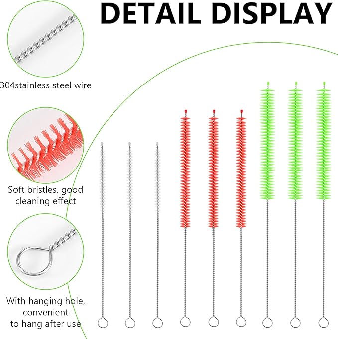 9Pcs Straw Cleaner Brush Set 12"10" 8.5"Long Bendable Reusable Cleaning Brushes with Soft Nylon Bristles for Metal, Silicone, Glass, Bamboo Straws, Tumblers, Sippy Cups, Water Bottles & Pipes (4-16mm)
