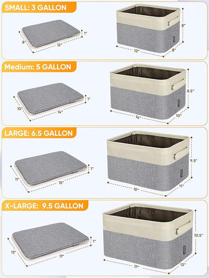 BALEINE 4 Pack Fabric Closet Storage Bins for Shelves, Linen Closet Organizers and Storage, Decorative Baskets for Organizing, Shelf, Clothes, Home, Office (Grey, 14''x10''x8.5'')