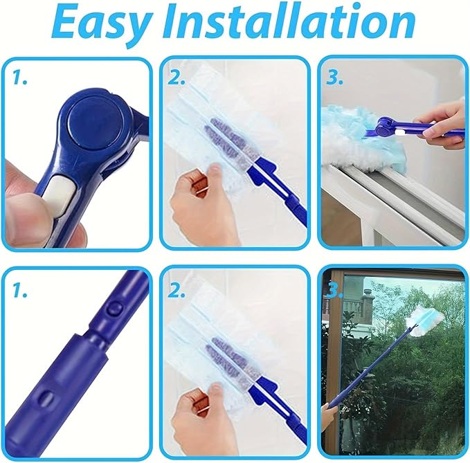 30-Pack Duster Refills Compatible for Swiffer Duster, 360° Heavy Duty Dusting Kit with 1 Extended Handle and 1 Short Handle, Multi-Surface Cleaning Kit for Blinds Bookshelf Furniture Ceiling Fans