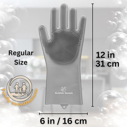 Dog Washing Gloves with Bristle Scrubbers, Reusable Silicone Gloves Ideal for Pet Bathing, Massaging & Grooming (Gray)