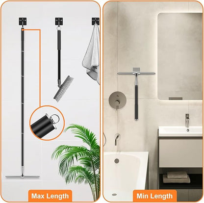 Max 62'' Metal Squeegee with Extension Pole for Window, Glass Door, Mirror,12'' Wide Telescopic Shower Squeegee Cleaner With Long Handle for Cleaning Tile Wall, Floor, Car, Bathroom,Screen, Windshield