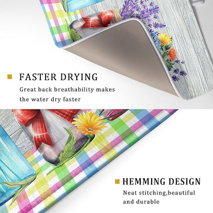Kawani Spring Flowers Dish Drying Mat for Kitchen Counter 18"x24" Spring Floral Jars Drying Mat Soft Absorbent Microfiber Farmhouse Colorful Floral Dish Drainer Rack Mats for Counter tops
