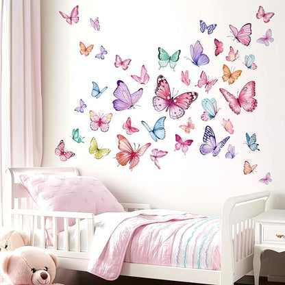 wondever Watercolor Butterfly Wall Stickers Colorful Butterflies Peel and Stick Wall Art Decals for Girls Bedroom Baby Nursery