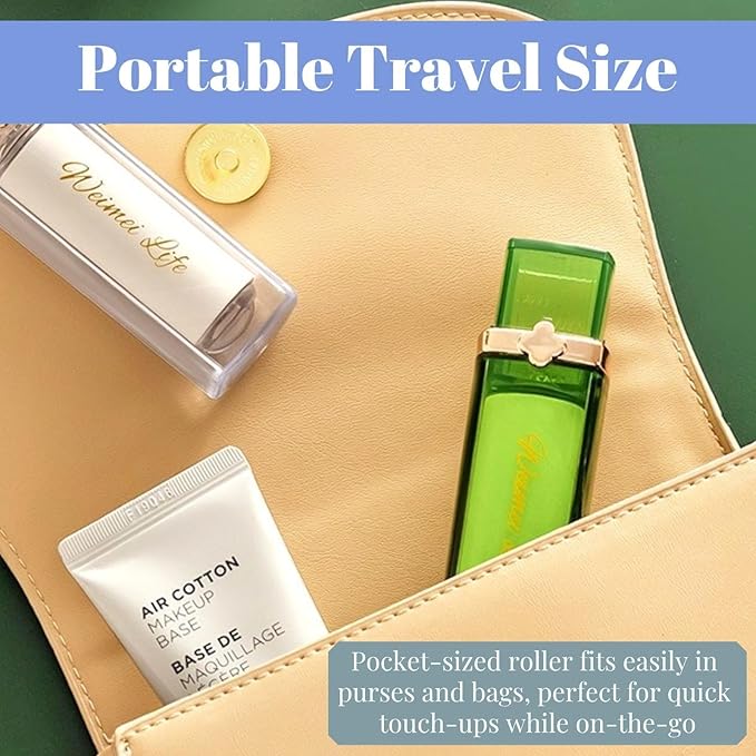 Mini Lint Roller, Portable & Travel Lint Remover for Clothes and Pet Hair, Pocket-Size Lipstick Design, 1 Green and 5 Refills