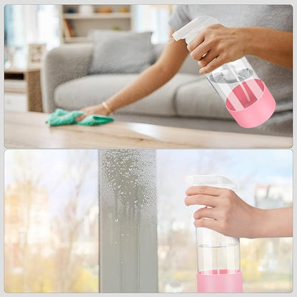 Worldgsb 2 Pack Glass Spray Bottles with Silicone Sleeve, 16 oz Empty Refillable Containers with Adjustable Spray Nozzles, Spray Bottles for Hair, Cleaning Solutions and Plants Pink