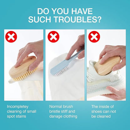 Wood Laundry Brush, OSCIOSS Laundry Stain Brush wth Long Handle and Soft Bristle for Cleaning Clothes & Shoes, Protable Laundry Brush for Stains on Clothes (Plastic-2pack)