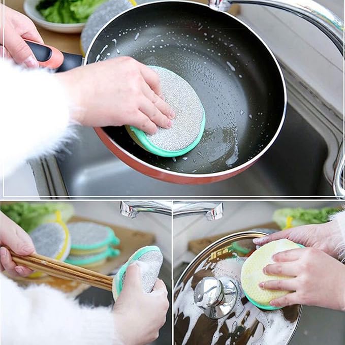 20 Pcs Dishwashing Sponge, Double Sided Round Scrubber Rag Dish Pad for Home Kitchen Cleaning Tool(Random Color)