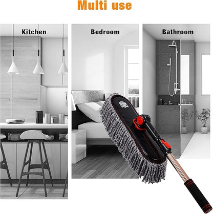 Microfiber Duster, Car Duster Kit,Interior & Exterior Cleaning Tools,Dashboard Detailing Brush,Scratch Lint Free,Pollen Removing,Extendable Handle,Truck,SUV,RV,Set of 2