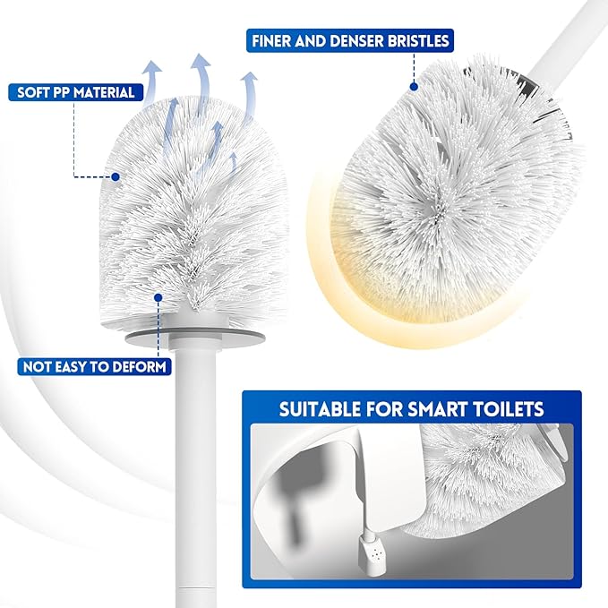 Y-in Hand Toilet Brush and Holder Set, 2 Pack Toilet Scrubber, Compact Size for Storage and Organization, Bathroom Accessorie, Easy to Assemble, Classic PP Bristle, Wall Mountable. - White