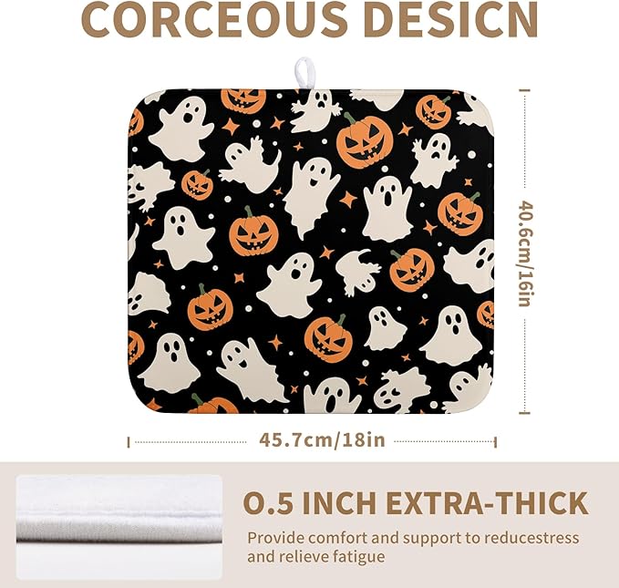 Halloween Dish Drying Mat for Kitchen Counter Pumpkin Spooky Ghosts Fall Dish Mat Absorbent Microfiber Reversible Dish Draining Mat Medium Dishes Pad 16 X 18 Inch
