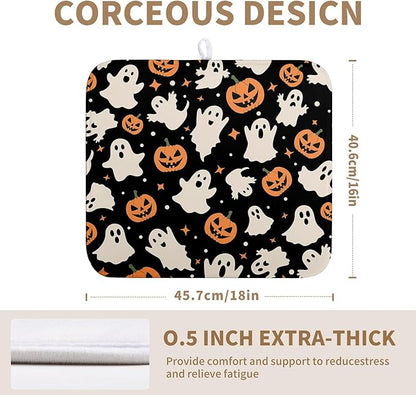Halloween Dish Drying Mat for Kitchen Counter Pumpkin Spooky Ghosts Fall Dish Mat Absorbent Microfiber Reversible Dish Draining Mat Medium Dishes Pad 16 X 18 Inch