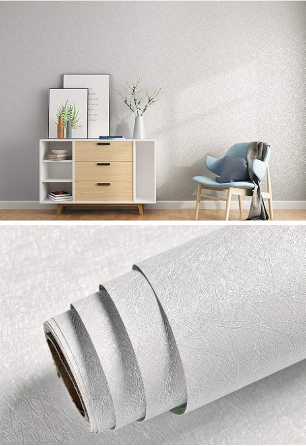 Cohoo Home Silk White Wallpaper Peel and Stick Contact Paper White Textured Contact Paper for Cabinets Self Adhesive Removable Wallpaper for Bedroom Wall Sticky Waterproof Shelf Liner 15.7inW 197inL