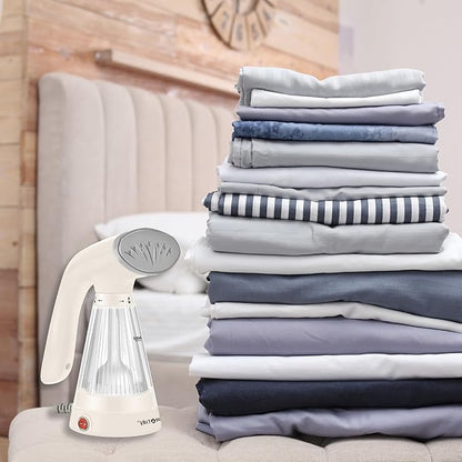 True & Tidy, Hand Held Garment Steamer with Stainless Steel Nozzle, Includes Fabric Brush and Water Cup, TS-20A (White)