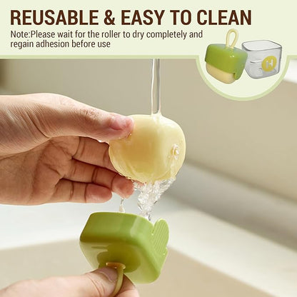 Mini Lint Roller,Washable Sticky Roller Reusable Lint Remover Portable Pet Hair Remover for Clothes,Travel Household (Green+Beige)