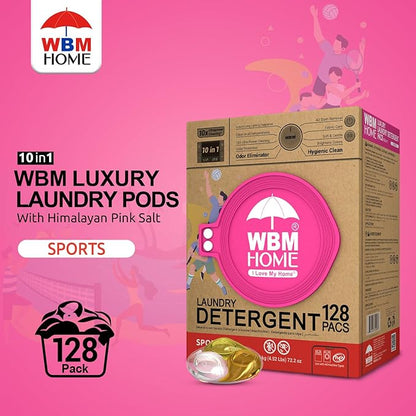 WBM Laundry Detergent Pods, Autumn Scent – 128 Pods in Recycleable Packaging for 10x Ultra Power Cleaning, Odor Defense for Activewear & Sports Shirts