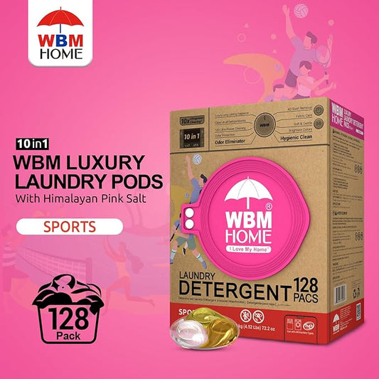 WBM Laundry Detergent Pods, Autumn Scent – 128 Pods in Recycleable Packaging for 10x Ultra Power Cleaning, Odor Defense for Activewear & Sports Shirts