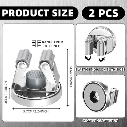 Vercraft 2 Pcs Magnetic Mop Broom Holder Movable Magnetic Broom Holder Rack, Anti Slip Wall Mounted Utility for Cleaning Tools, Garage, Kitchen, Laundry, Garden (Silver)