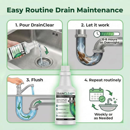 DrainClear Pro Enzyme Drain Cleaner 32oz - Enzymatic Formula Digests Grease, Waste & Odors - Safe for Pipes and Septic Systems - Biodegradable Drain Treatment for Home & Commercial Use