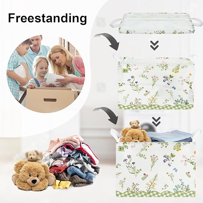 Colourful Flowers Laundry Hamper Large Storage Basket Floral Collapsible Adult Organizer Kids Clothes Toys Bins for Bedroom, Bathroom, Butterfly, 36L