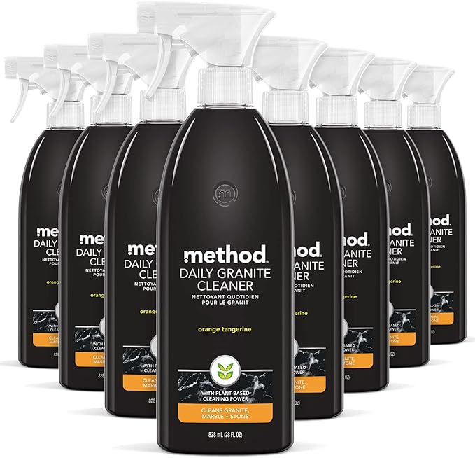 Method Daily Granite Cleaner Spray, Orange Tangerine, Cleaning Agent for Granite, Marble, and Other Sealed Stone, 28 oz Spray Bottles (Pack of 8)