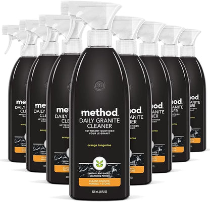 Method Daily Granite Cleaner Spray, Orange Tangerine, Cleaning Agent for Granite, Marble, and Other Sealed Stone, 28 oz Spray Bottles (Pack of 8)