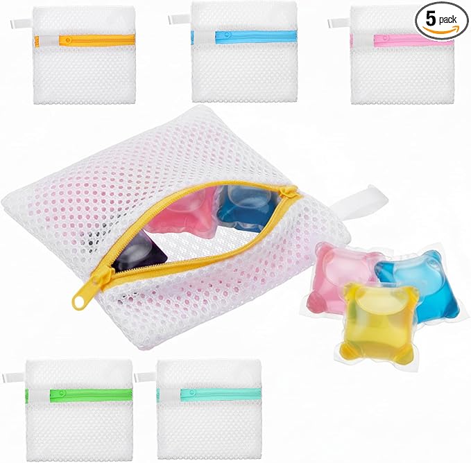 5PCS Laundry Pod Anti-Sticking Bags, Reusable Storage Protective Bags Small Laundry Bag for Detergent Pods & Scent Beads Durable Dissolution Protection