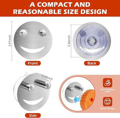 Stainless Steel Smiley Face Sponge Daddy Holder, Brushed Silver Sink Caddy Organizer with Suction Cup Installation for Kitchen, Keep Happy Face Sponge Clean and Dry