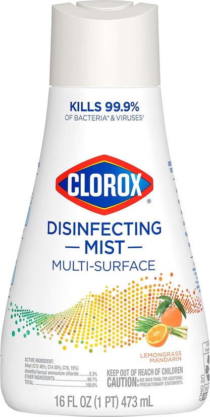 Clorox Disinfecting Mist Refill, Multi-Surface Disinfectant, Household Essentials, Lemongrass Mandarin, 16 Fluid Ounces