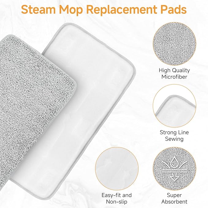 2 Pack Steam Mop Pads Replacement Compatible with Wotaste Steam Mop XR01, Washable & Reusable, Steam Mop Replace Pads for Floor Cleaning