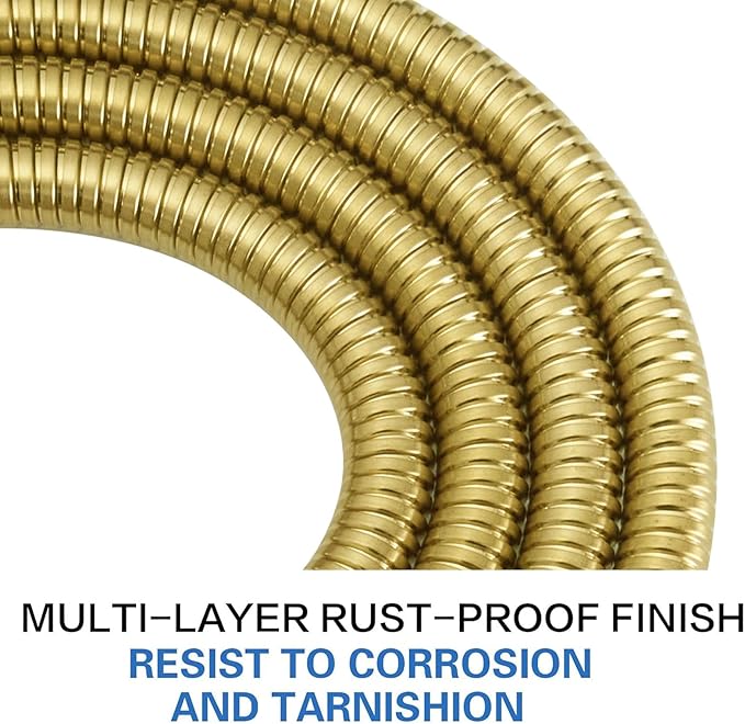 RUMOSE 79 inches Shower Hose Extra Long Stainless Steel Shower Tube Attachment Flexible Handheld Shower Sprayer Hose, Brushed Gold