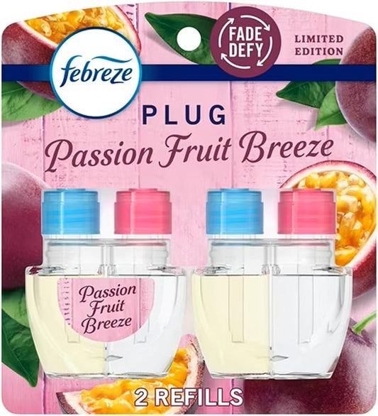 Febrezee Plug In Refills New Edition Plug In for Odor-Fighting Fade Defy PLUG Air Freshener, (2) Count of 0.87 fl oz Refills (Passion Fruit Breeze)